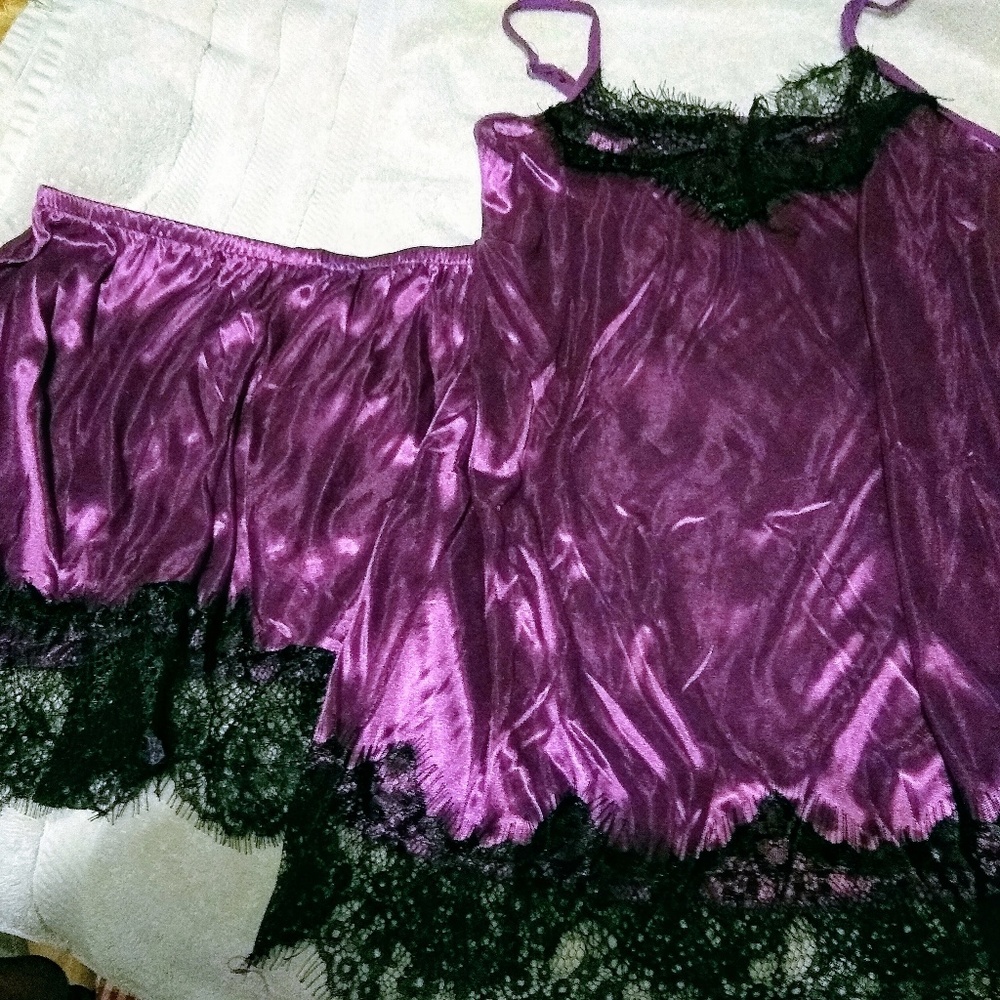 Satin and Lace Lingerie pajamas NEW Small, purple